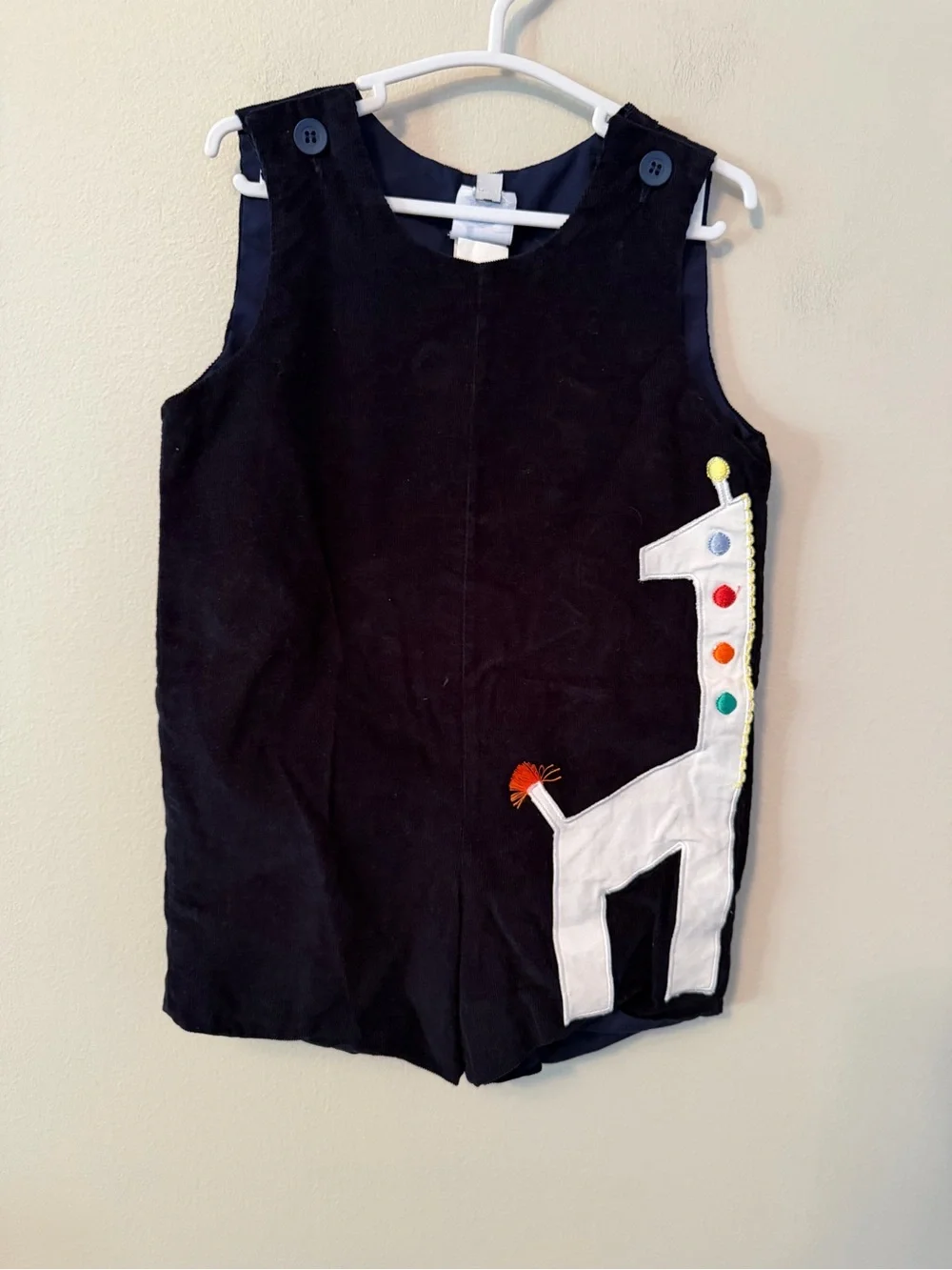 The Beaufort Bonnet Company Navy Toddler Jon Jon with Giraffe Applique